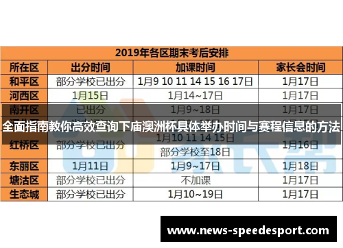 全面指南教你高效查询下庙澳洲杯具体举办时间与赛程信息的方法 全面指南教你高效查询下庙澳洲杯具体举办时间与赛程信息的方法